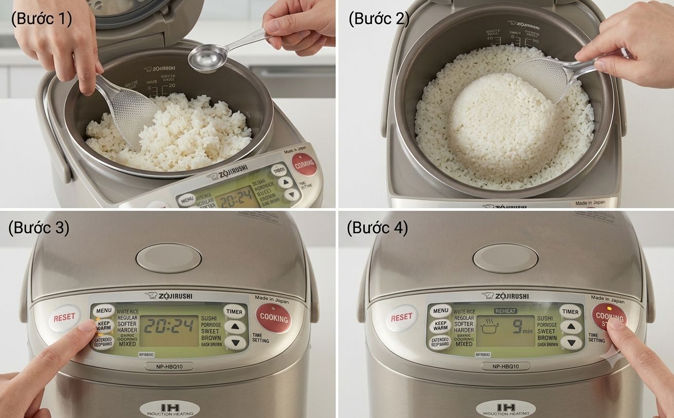 Cách hâm cơm bằng nồi cơm điện Zojirushi