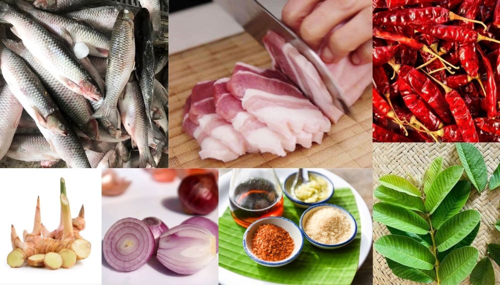 Cách kho cá bằng nồi cơm điện tiện lợi mà đậm đà tại nhà 1 Nguyên liệu kho cá bằng nồi cơm điện gồm cá, thịt ba chỉ, riềng và gia vị (Nguồn: Internet)