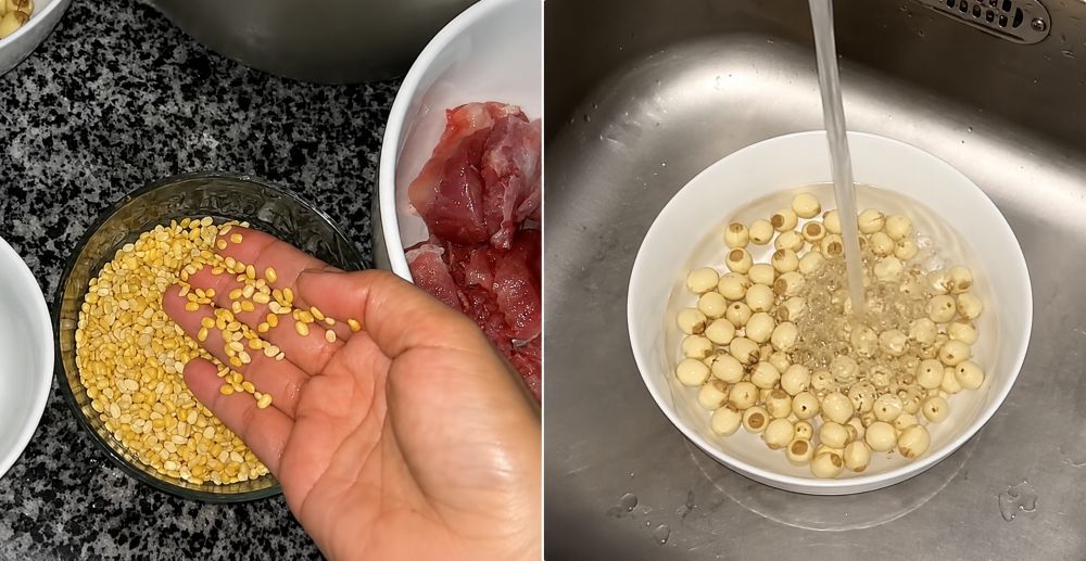 Sơ chế đậu xanh và hạt sen