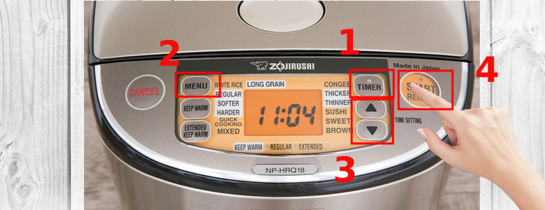 Tính năng hẹn giờ của nồi cơm điện Zojirushi. Nguồn ảnh: Internet