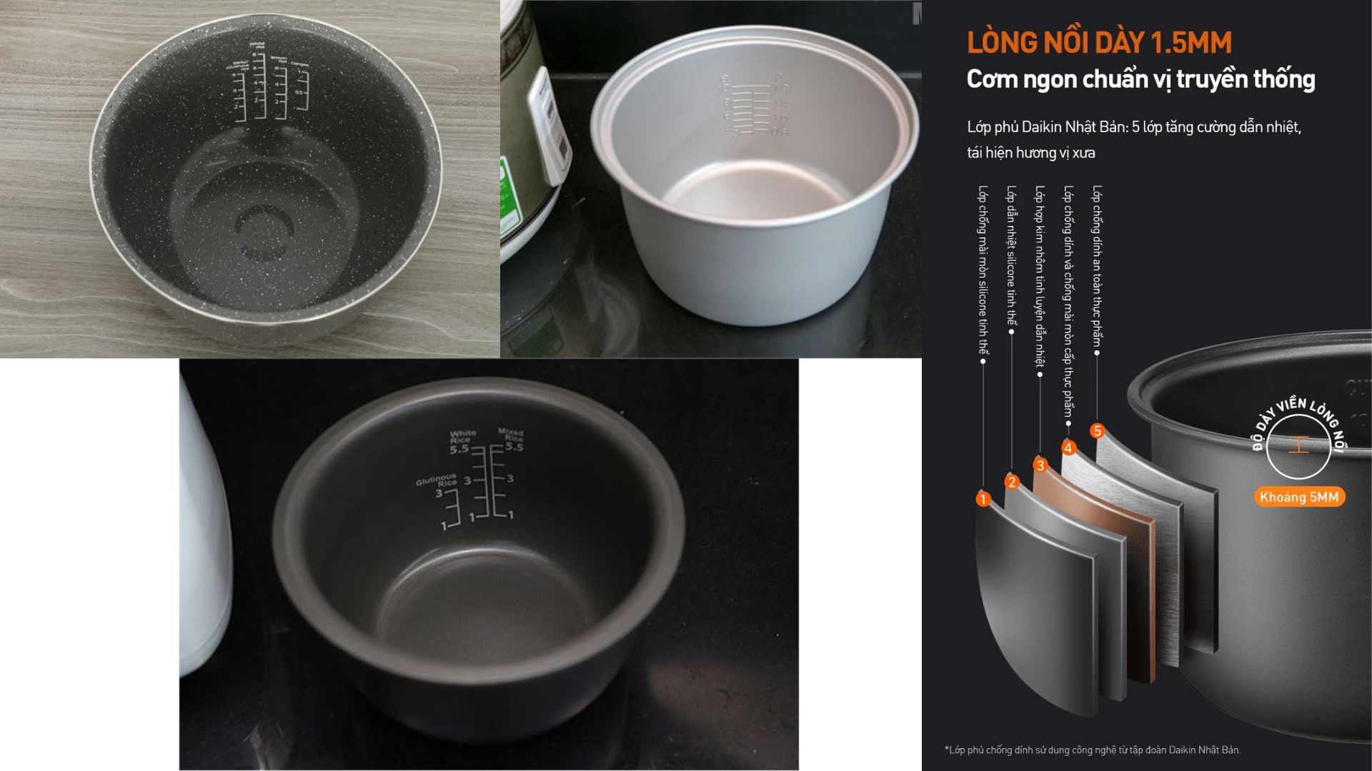 Chất liệu lòng nồi tiếp xúc trực tiếp với cơm nên cần được xem kỹ. Nguồn ảnh: Internet