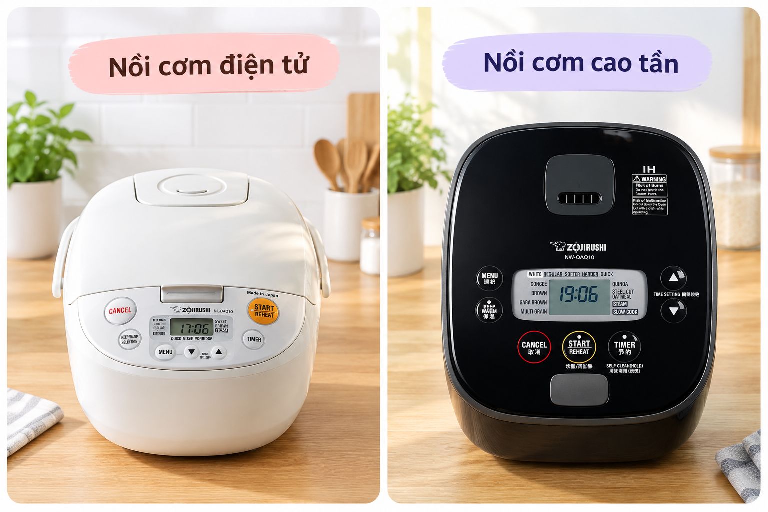 So sánh nồi cơm điện tử và nồi cơm cao tần chi tiết