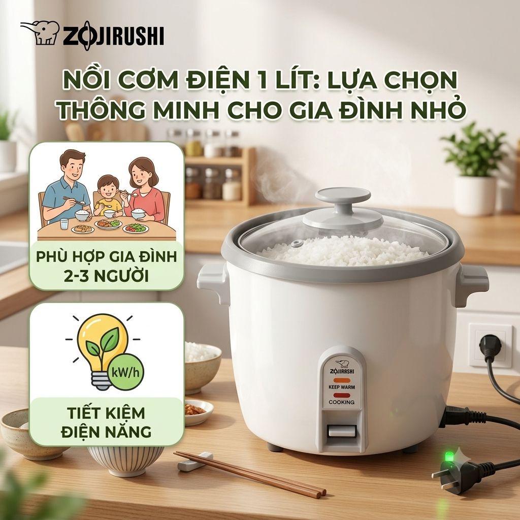 Cách chọn nồi cơm điện cho 2 người và 11 mẫu đáng cân nhắc 1 Nồi cơm điện 1 lít sẽ phù hợp với gia đình 2-3 người và tiết kiệm điện năng (Nguồn: Internet)